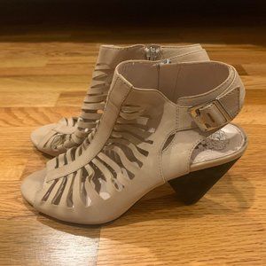 Vince Camuto Eliana Bootie Caged Block Heel in Taupe Leather Women Size 8.5
